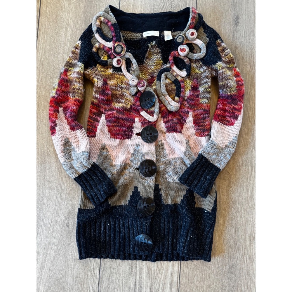 Sleeping on Snow Anthropologie Wool Applique Cardigan Sweater Multicolor XS